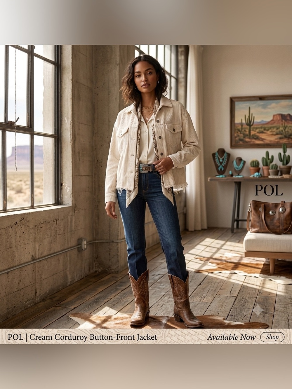 POL Cream Corduroy Button-Front Jacket
